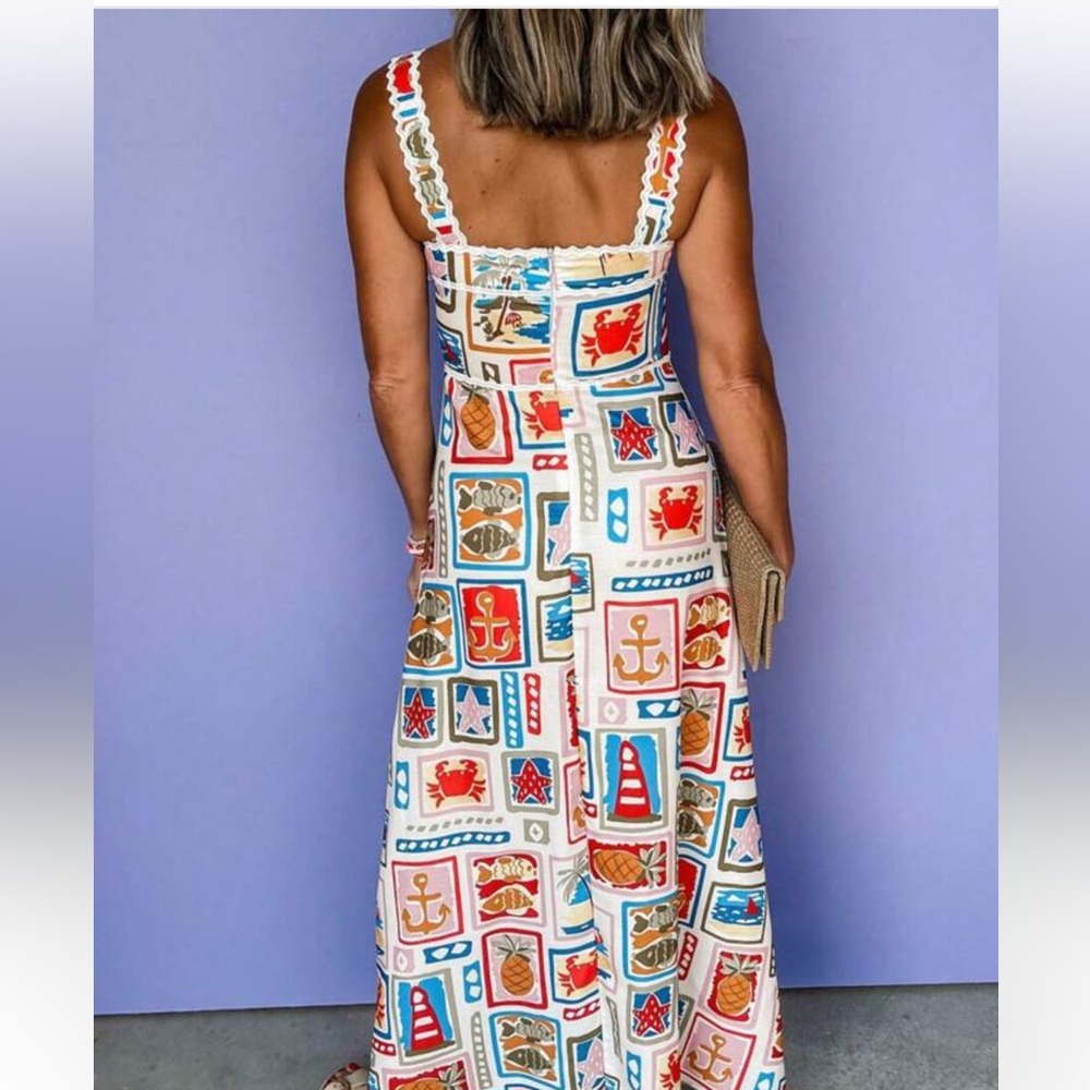 Commense White Multicolor Nautical Maxi Dress - Picture 4 of 8